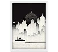 Doppelganger33 LTD Futuristic Cityscape Ukiyo-e Flat Illustration Artwork Framed Wall Art Print A4