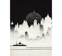 Doppelganger33 LTD Futuristic Cityscape Ukiyo-e Flat Illustration Large Wall Art Poster Print Thick Paper 18X24 Inch