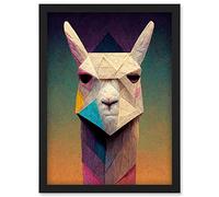 Doppelganger33 LTD Geometric Angry Llama Fun Pastel Boho Artwork Framed Wall Art Print A4