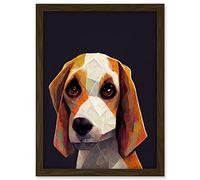 Doppelganger33 LTD Geometric Beagle Dog On Black Artwork Framed Wall Art Print A4