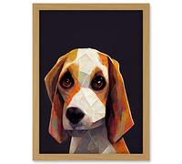 Doppelganger33 LTD Geometric Beagle Dog On Black Artwork Framed Wall Art Print A4
