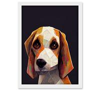 Doppelganger33 LTD Geometric Beagle Dog On Black Artwork Framed Wall Art Print A4