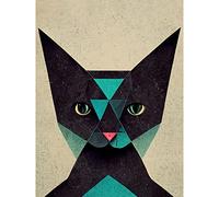Doppelganger33 LTD Geometric Black Cat Teal Fun Quirky Large Wall Art Poster Print Thick Paper 18X24 Inch
