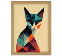 Doppelganger33 LTD Geometric Colourful Cat Design Artwork Framed Wall Art Print A4
