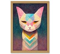 Doppelganger33 LTD Geometric Egyptian Cat Pastel Boho Artwork Framed Wall Art Print A4