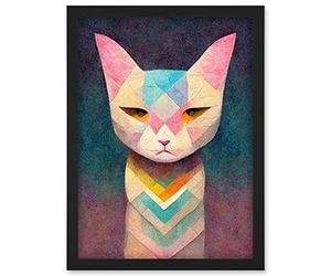 Doppelganger33 LTD Geometric Egyptian Cat Pastel Boho Artwork Framed Wall Art Print A4
