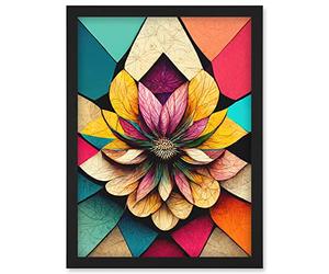 Doppelganger33 LTD Geometric Floral Mandala Bright Multicoloured Shapes Artwork Framed Wall Art Print A4