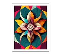 Doppelganger33 LTD Geometric Floral Multicoloured Mandala Shapes Artwork Framed Wall Art Print 18X24 Inch