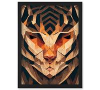Doppelganger33 LTD Geometric Tiger Head Wood Carving Artwork Framed Wall Art Print A4