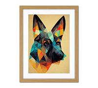 Doppelganger33 LTD German Shepherd Alsatian Dog Colourful Geometric Artwork Framed Wall Art Print 18X24 Inch