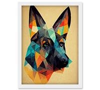 Doppelganger33 LTD German Shepherd Alsatian Dog Colourful Geometric Artwork Framed Wall Art Print A4
