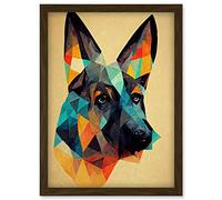 Doppelganger33 LTD German Shepherd Alsatian Dog Colourful Geometric Artwork Framed Wall Art Print A4