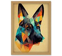 Doppelganger33 LTD German Shepherd Alsatian Dog Colourful Geometric Artwork Framed Wall Art Print A4