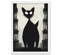 Doppelganger33 LTD Giant Black Cat Le Chat Noir City Monochrome Illustration Artwork Framed A3 Wall Art Print