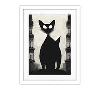 Doppelganger33 LTD Giant Black Cat Le Chat Noir City Monochrome Illustration Artwork Framed Wall Art Print 18X24 Inch