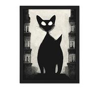 Doppelganger33 LTD Giant Black Cat Le Chat Noir City Monochrome Illustration Artwork Framed Wall Art Print 18X24 Inch
