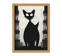 Doppelganger33 LTD Giant Black Cat Le Chat Noir City Monochrome Illustration Artwork Framed Wall Art Print 18X24 Inch