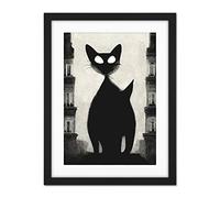 Doppelganger33 LTD Giant Black Cat Le Chat Noir City Monochrome Illustration Artwork Framed Wall Art Print 18X24 Inch