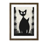 Doppelganger33 LTD Giant Black Cat Le Chat Noir City Monochrome Illustration Artwork Framed Wall Art Print 18X24 Inch