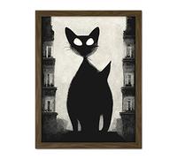 Doppelganger33 LTD Giant Black Cat Le Chat Noir City Monochrome Illustration Artwork Framed Wall Art Print 18X24 Inch