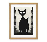 Doppelganger33 LTD Giant Black Cat Le Chat Noir City Monochrome Illustration Artwork Framed Wall Art Print 18X24 Inch