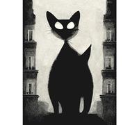 Doppelganger33 LTD Giant Black Cat Le Chat Noir City Monochrome Illustration Large Wall Art Poster Print Thick Paper 18X24 Inch