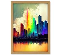 Doppelganger33 LTD Glass City Of Rainbow Reflections Cityscape Artwork Framed A3 Wall Art Print
