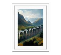 Doppelganger33 LTD Glenfinnan Viaduct Scotland Train Journey Artwork Framed Wall Art Print 18X24 Inch