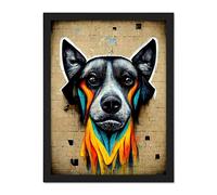 Doppelganger33 LTD Graffiti Street Art Dog Mural Yellow Orange Teal Artwork Framed Wall Art Print 18X24 Inch