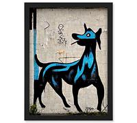 Doppelganger33 LTD Graffiti Street Art Smoking Blue Dog Artwork Framed Wall Art Print A4