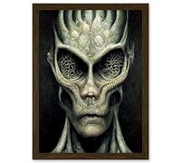 Doppelganger33 LTD Gray Alien Gothic Horror Dark Monochrome Artwork Framed A3 Wall Art Print