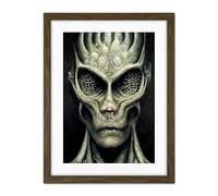 Doppelganger33 LTD Gray Alien Gothic Horror Dark Monochrome Artwork Framed Wall Art Print 18X24 Inch