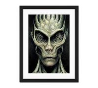 Doppelganger33 LTD Gray Alien Gothic Horror Dark Monochrome Artwork Framed Wall Art Print 18X24 Inch