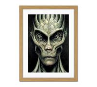 Doppelganger33 LTD Gray Alien Gothic Horror Dark Monochrome Artwork Framed Wall Art Print 18X24 Inch