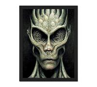 Doppelganger33 LTD Gray Alien Gothic Horror Dark Monochrome Artwork Framed Wall Art Print 18X24 Inch