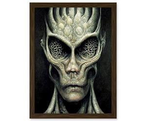 Doppelganger33 LTD Gray Alien Gothic Horror Dark Monochrome Artwork Framed Wall Art Print A4