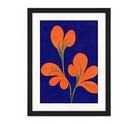 Doppelganger33 LTD Henri Matisse Inspired Bright Abstract Orange Flower Blooms On Royal Blue Artwork Framed Wall Art Print 18X24 Inch
