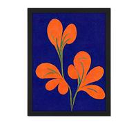 Doppelganger33 LTD Henri Matisse Inspired Bright Abstract Orange Flower Blooms On Royal Blue Artwork Framed Wall Art Print 18X24 Inch