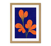 Doppelganger33 LTD Henri Matisse Inspired Bright Abstract Orange Flower Blooms On Royal Blue Artwork Framed Wall Art Print 18X24 Inch
