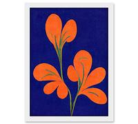 Doppelganger33 LTD Henri Matisse Inspired Bright Abstract Orange Flower Blooms On Royal Blue Artwork Framed Wall Art Print A4