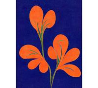 Doppelganger33 LTD Henri Matisse Inspired Bright Abstract Orange Flower Blooms On Royal Blue Large Wall Art Poster Print Thick Paper 18X24 Inch