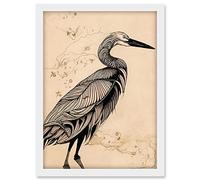Doppelganger33 LTD Heron Bird Simple Ink Illustration Artwork Framed A3 Wall Art Print