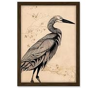 Doppelganger33 LTD Heron Bird Simple Ink Illustration Artwork Framed A3 Wall Art Print