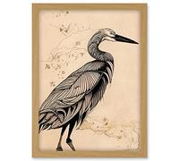 Doppelganger33 LTD Heron Bird Simple Ink Illustration Artwork Framed A3 Wall Art Print