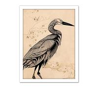 Doppelganger33 LTD Heron Bird Simple Ink Illustration Artwork Framed Wall Art Print 18X24 Inch