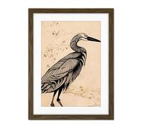 Doppelganger33 LTD Heron Bird Simple Ink Illustration Artwork Framed Wall Art Print 18X24 Inch