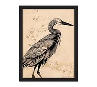 Doppelganger33 LTD Heron Bird Simple Ink Illustration Artwork Framed Wall Art Print 18X24 Inch