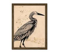 Doppelganger33 LTD Heron Bird Simple Ink Illustration Artwork Framed Wall Art Print 18X24 Inch