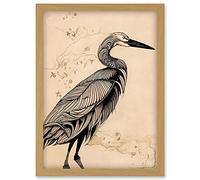 Doppelganger33 LTD Heron Bird Simple Ink Illustration Artwork Framed Wall Art Print A4