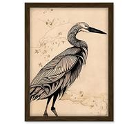Doppelganger33 LTD Heron Bird Simple Ink Illustration Artwork Framed Wall Art Print A4